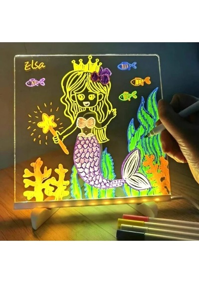 Delux Serisi Hediyelik Eşya Parti Süsü Led Aydınlatmalı Yazı Ve Çizim Tahtası - Küçük Boy 20x20 Cm Çok Renkli