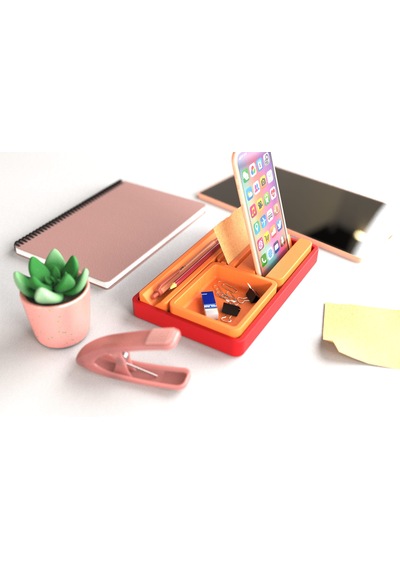 Tıdy Stack - Desk Organizer Modern Tasarımlı Çok Amaçlı Masaüstü Organizer Turuncu - Kırmızı