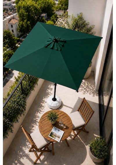 Alubrella Yeşil 210x210 Kare 8 Çelik Tel Bahçe Şemsiyesi Bidonlu