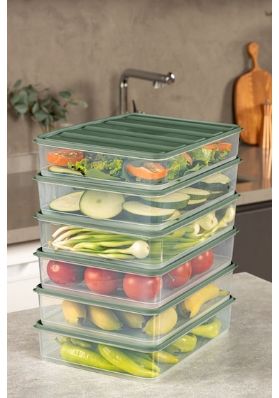 Vienev 6'lı 3,5 Litre Buzdolabı Dondurucu Organizer Saklama Kabı Yeşil