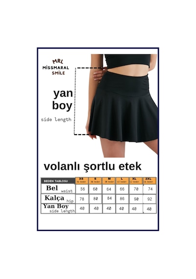Missmaral Siyah Yüksek Bel Volanlı Şortlu Spor Etek Deniz Şortu Skirt With Shorts 1101 Siyah