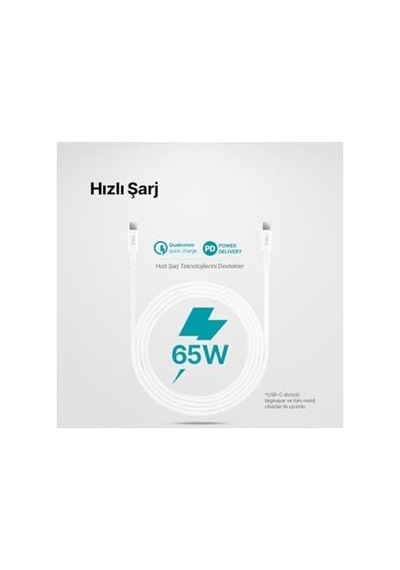 Usb-c - Usb-c 300cm 60w Pd/qc Hızlı Şarj/data Kablosu Beyaz