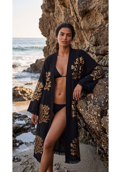 Brandsmiths Black Ethereal Coral Kimono Sarı