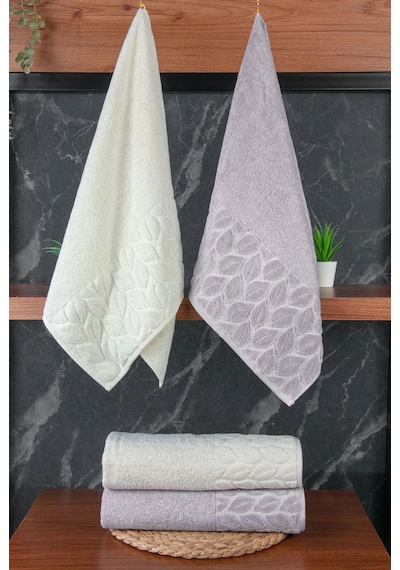 Hazal %100 Pamuklu Kutulu 4'lü Banyo Havlu Seti Hamam Takımı 50x90 - 90x150 Antrasit-krem - 00081 Antrasit