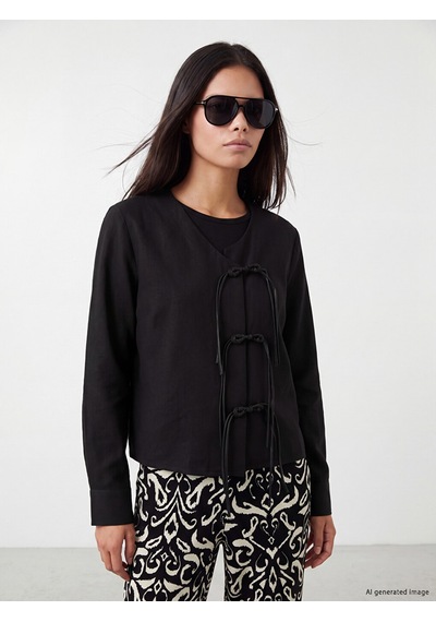 Lcw Modest Siyah V Yaka Bağcıklı Kadın Kimono
