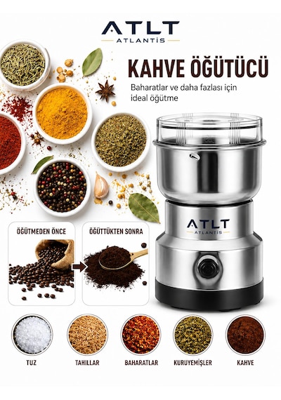 150w Baharat Öğütücü Kahve Öğütücü 150 Gram Kapasiteli Paslanmaz Çelik Kase Ve Bıçaklar 4 Bıçaklı Elektrikli Şeffaf Kapaklı Dp-207