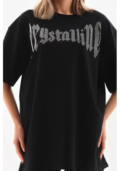 Soonaksesuar Unisex Taş Desenli Oversize T-shirt - Beyaz SIYAH