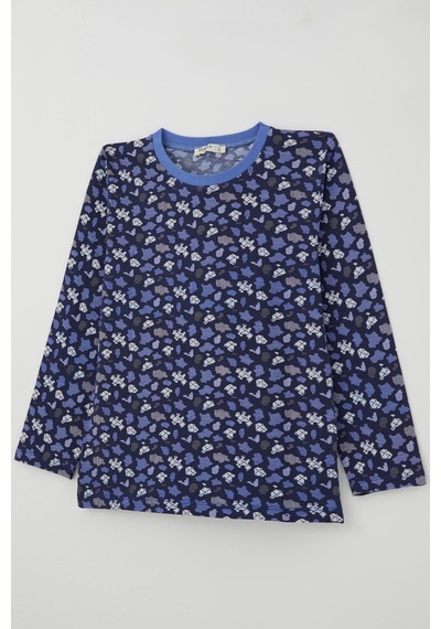 Breeze Erkek Çocuk Pijama Takımı Modern Kare & Kamuflaj Desenli 4-8 Yaş , Morcivert