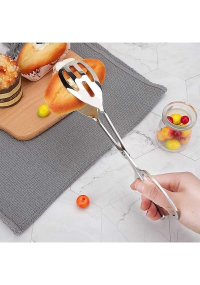 Valkyrie Paslanmaz Çelik Makas Maşa Servis Maşası Büfe Barbekü Tatlı Et Ekmek Kek Sebze Maşası Gümüş