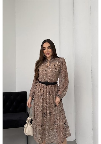 Neşeli Butik Kadın Bej Dik Yaka Bağlama Detaylı Şifon Kumaş Uzun Kol Midi Elbise Nbelb01 Bej Neşeli Butik Kadın Bej Dik Yaka Bağlama Detaylı Şifon Kumaş Uzun Kol Midi Elbise Nbelb01 Bej