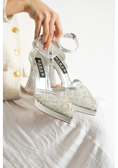 Dabab Shoes Pearly Gümüş Kadın Platformlu 11cm Topuklu İncili Bilekten Bantlı Abiye Gelin Düğün Ayakkabısı Dabab Shoes Pearly Gümüş Kadın Platformlu 11cm Topuklu İncili Bilekten Bantlı Abiye Gelin Düğün Ayakkabısı