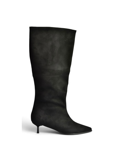 Fox Shoes Z726103402 Siyah Süet Kısa İnce Topuklu Kadın Çizme