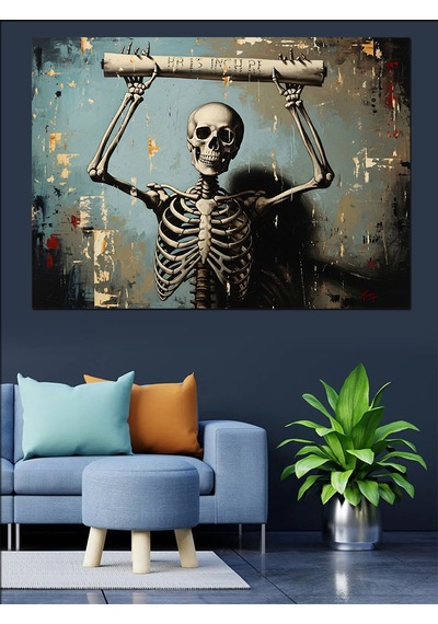 Ahşap Tablo Barfiks Çeken İskelet Sanat Eseri
