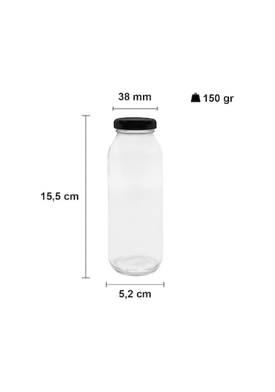 Afracam Meyve Suyu, Limonata Şişesi Şeffaf 250 Ml Metal Kapaklı Boş Cam Şişe 35 Adet