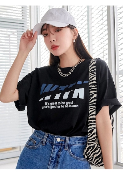 Wtfk T-shirt - Siyah Baskılı Oversize Bisiklet Yaka Kısa Kol Siyah