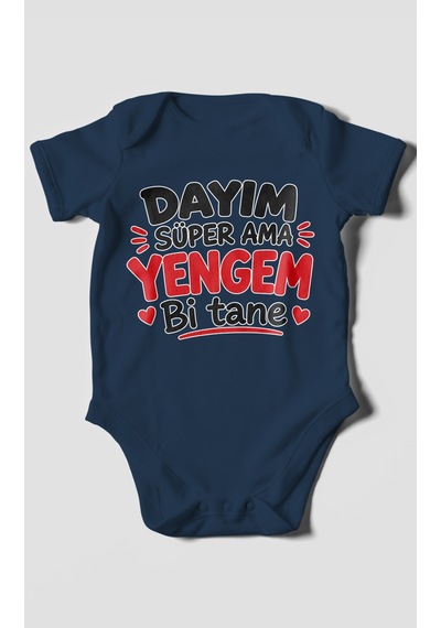 Morivokids Dayım Süper Ama Yengem Bi Tane Kısa Kollu Bebek Body %100 Pamuk Lacivert