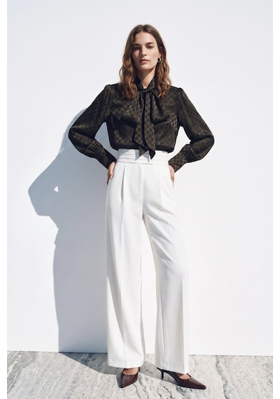 Sateen Puantiye Desenli Gömlek - Kahve-137396
