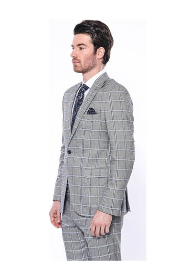 Wessi Ekose Slim Fit Gri Erkek Ceket Siyah
