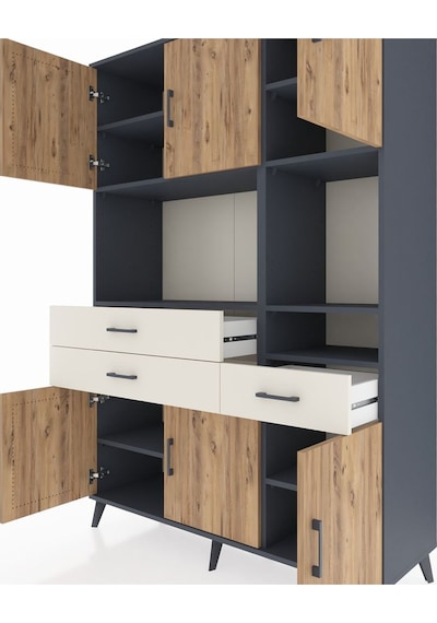 Hyperion Dolap 9 Raflı 3 Çekmeceli 6 Kapaklı 132x44x195 Antra... Antrasit