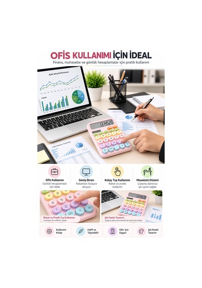 Lcd Ekran Hesap Makinesi 12 Haneli Hesap Makinesi Pastel Pembe