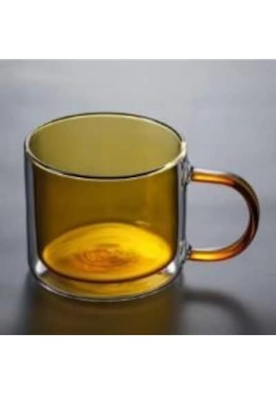 Linanware 2'li Çift Çidarlı Borosilikat Cam Nostaljik Kahverengi Yeşil Kupa Bardak 350ml Dsg-26