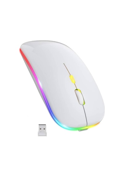 Plentiful Rgb Işıklı Şarjlı Kablosuz 2.4g+bluetooth Mouse Sessiz Beyaz