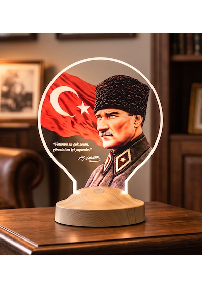Renkli Atatürk Ve Türk Bayrağı Led Lamba - Kalpaklı Atatürk Portresi Yeni İş Ve Öğretmenler Günü Hediyesi Ofis Hediyesi Çok Renkli