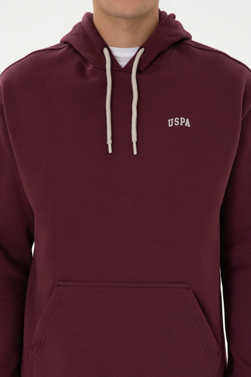 U.S. Polo Assn. Erkek Oversize Fit Kapüşonlu Şardonlu Bordo Basic Sweatshirt 50313782-VR177