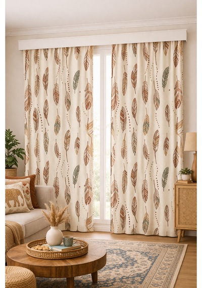 140x260 Ölçüsünde 2 Adet Bohem Fon Perde. Boho Tarz Koleksiyon Ürünü. Çok Renkli Ekru