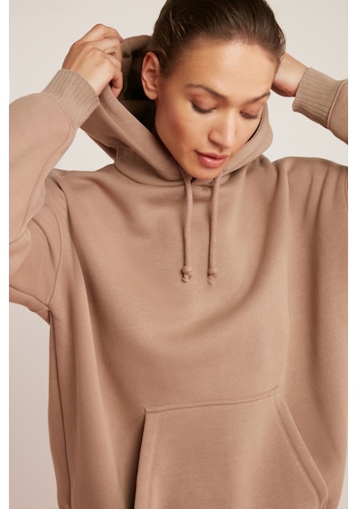 ETHIQUET CARLY Kadın Içi Polarlı Yumuşacık Kapüşonlu Kanguru Cepli Oversize Fit Pembe Sweatshirt