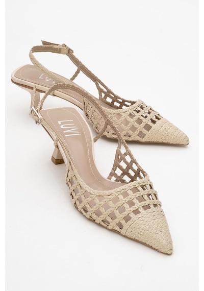 Luvishoes Luvi Shoes Heaven Bej Örme Arkası Açık Kadın Kısa Topuklu Ayakkabı Bej