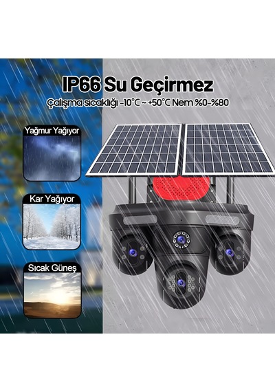 3 Lenste Hareketli Ptz Güvenlik Kamerası 4g Sim Kartlı Güneş Enerjili Gece Görüşlü 7/24 Kayıt