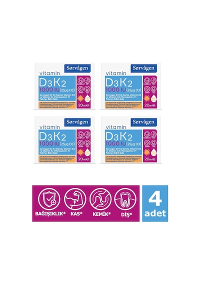 Sorvagen Vitamin D3K2 Damla 20 Ml (1000 IU) - 4 Adet
