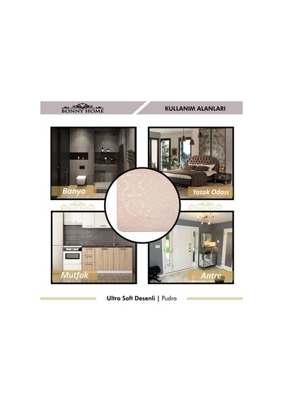 Bonny Home 3Lü Pudra Ultrasoft Desenli Klozet Takımı Paspas Seti Pudra