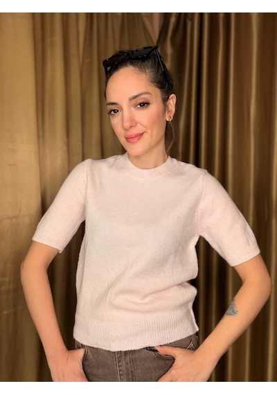 Ali Butik Pembe Pullu Simli Kısa Kol Triko Pembe