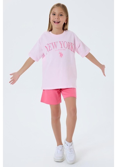 U.S. Polo Assn. Kız Çocuk 2 Li Şort T-şhirt Takım Koyu Pembe-2331 Koyu Pembe