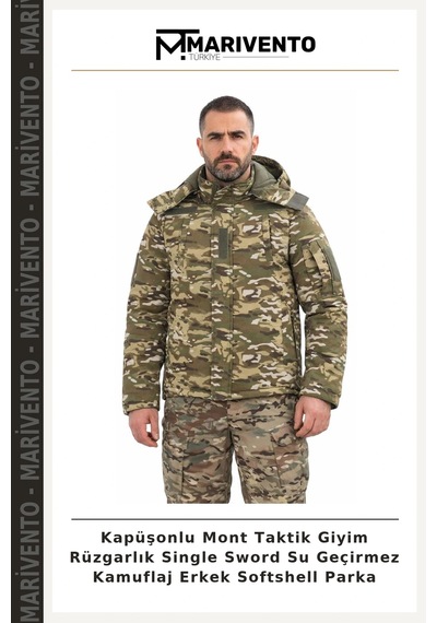 Marivento Kapüşonlu Mont Taktik Giyim Rüzgarlık Single Sword Su Geçirmez Kamuflaj Erkek Softshell Parka Çok Renkli
