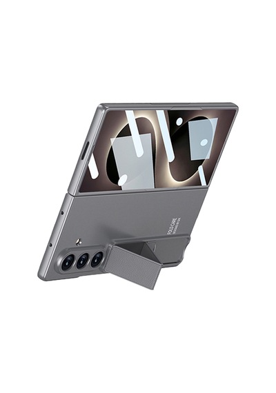 Samsung Galaxy Uyumlu Z Fold 8 Ultra Kılıf Qstand Standlı Kamera Korumalı Sert Kıpta Kapak Gri