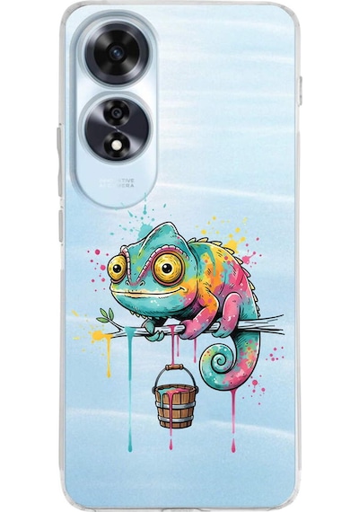 Oppo A60 İle Uyumlu Splash Bukalemun Tasarımlı Şeffaf Silikon Kılıf Şeffaf