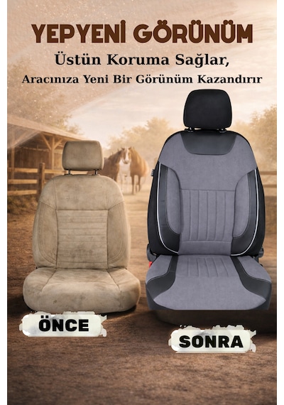 Edition Serisi Tay Tüyü Kumaş Universal Oto Koltuk Kılıfı Tam Set Füme