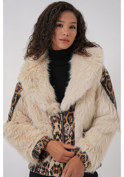 Bigdart 5209 Peluş Kürk Mont - Krem