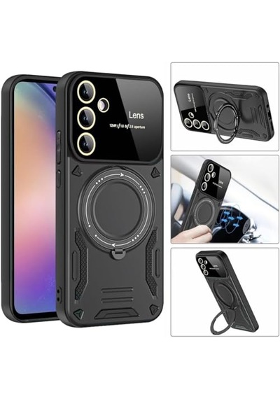 Galaxy S25 Uyumlu 360 Rotatable Manyetik Standlı Şeffaf Telefon Kılıfı Diğer