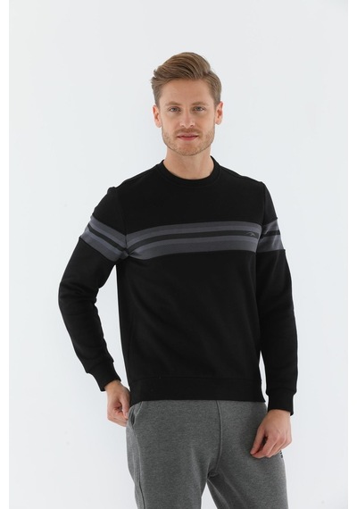 Maraton Sportswear Regular Erkek Bisiklet Yaka Uzun Kol Basic Siyah Sweatshirt 20198-siyah