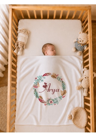 Pia Baby Kız Bebek Hastane Çıkışı Seti 4 Parça %100 Pamuk İsimli Organik Baskılı Battaniyeli Tulum Seti 1017bt3x Ekru