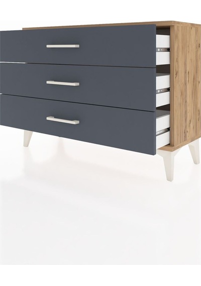 Arges Şifonyer 3 Çekmeceli 88x30x64 Çam-antrasit Atlas Çam