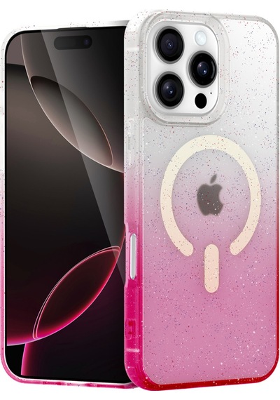 Apple iPhone  Uyumlu    16 Pro Pummel Shiny Magsafe Kapak - Pembe