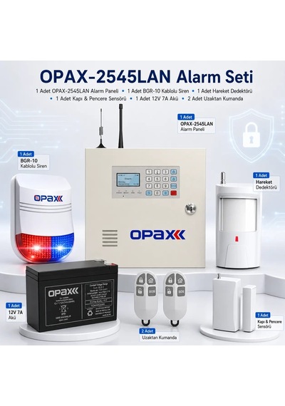 Opax-2545lan+bgr+09+akü Networklü Alarm Paneli &bgr-09 Kablosuz Sirenli Fullset