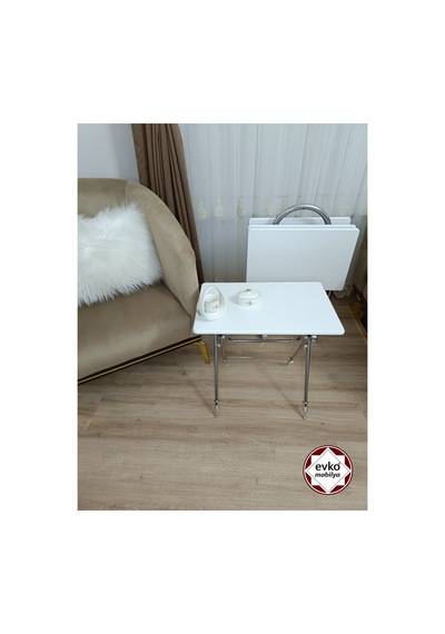 Evko Mobilya Çanta Zigon Sehpa, 4'lü Sehpa, Zigon Sehpa, Servis Sehpası, Mdf Mebran Sehpa, Katlanır Sehpa Beyaz