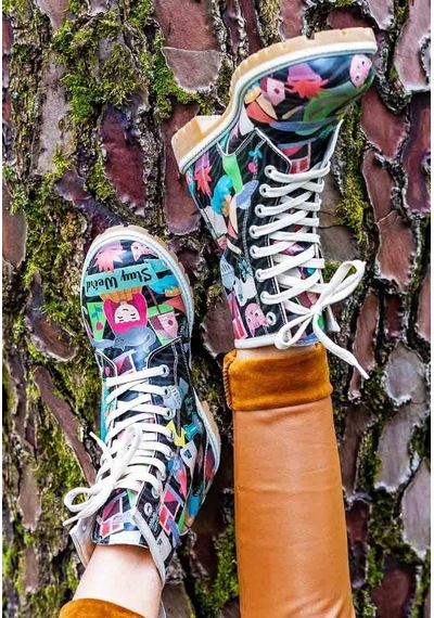 Kadın Vegan Deri Çok Renkli Uzun Bot - Stay Weird Tasarım Multicolor