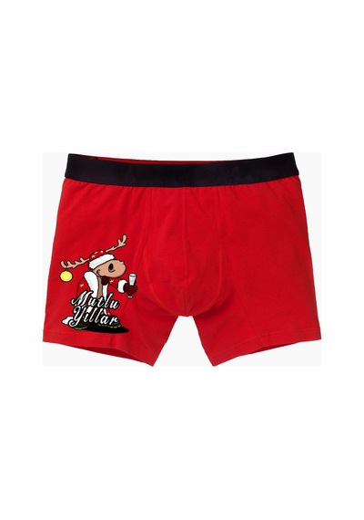 Mutlu Yıllar Erkek Kırmızı Boxer Kırmızı